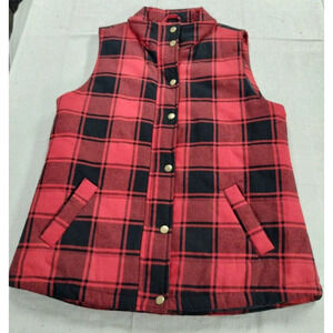 Si Style Dot Com Vest Womens Medium Red/Black Plaid